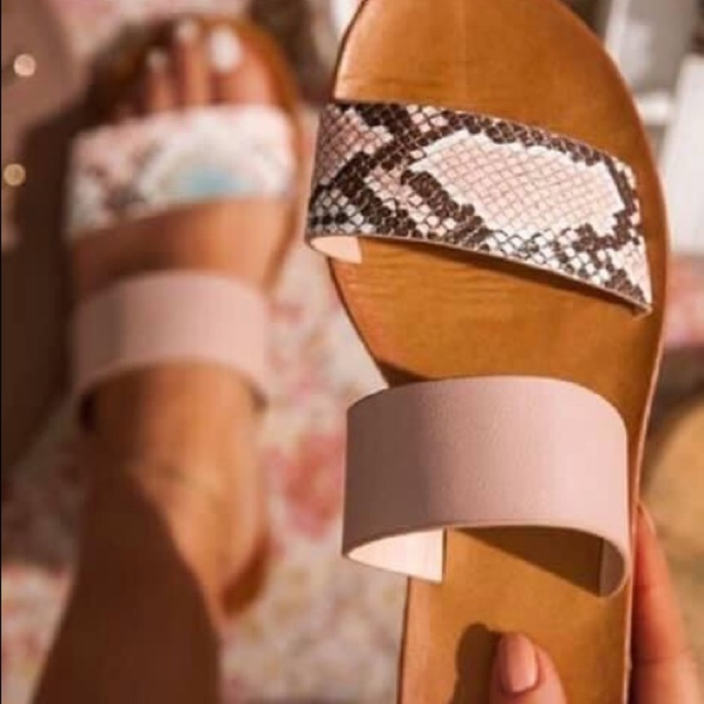 Snake Print and Light Pink Strap Sandals by Bamboo